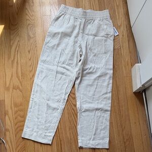 Striped Cream Linen Blend Pants
